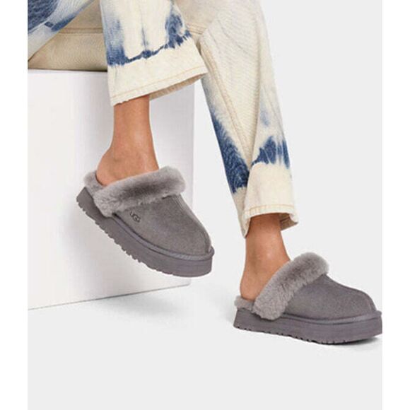 UGG disquette slipper charcoal gray sherpa lined slip on shoes size US 10 - Picture 1 of 11